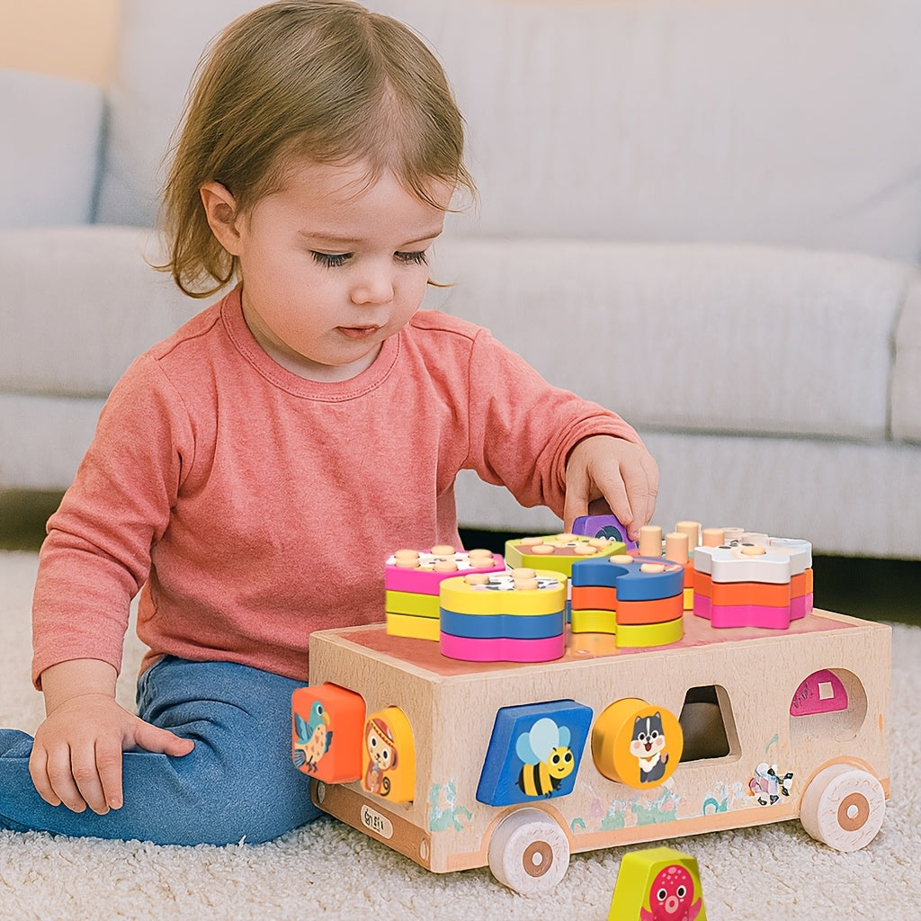 Wooden Educational Toy Car Set - 31 Pieces - Animal Park Theme