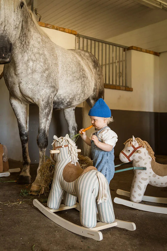 Wooden Rocking Horse - Dotty - White with Beige Dots
