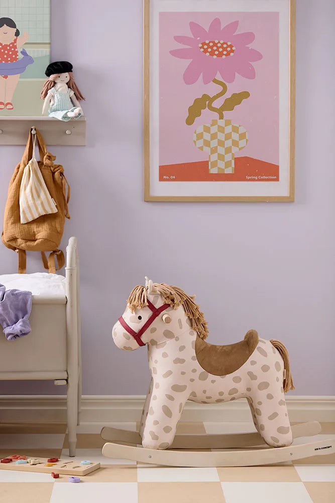Wooden Rocking Horse - Dotty - White with Beige Dots