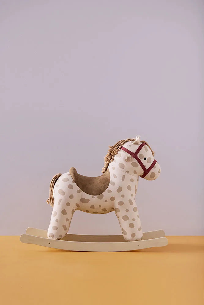Wooden Rocking Horse - Dotty - White with Beige Dots
