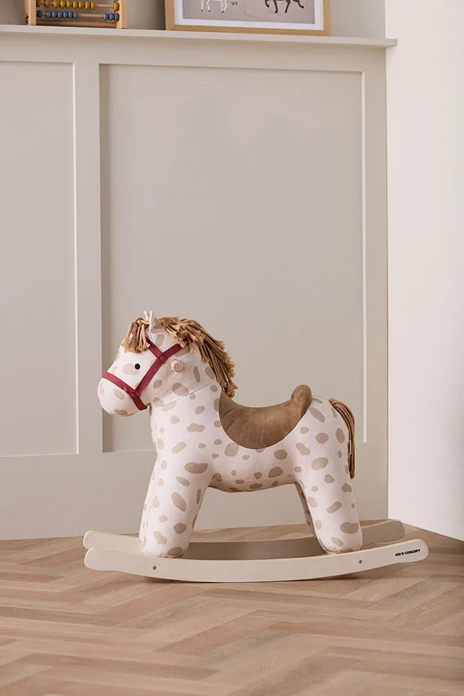Wooden Rocking Horse - Dotty - White with Beige Dots