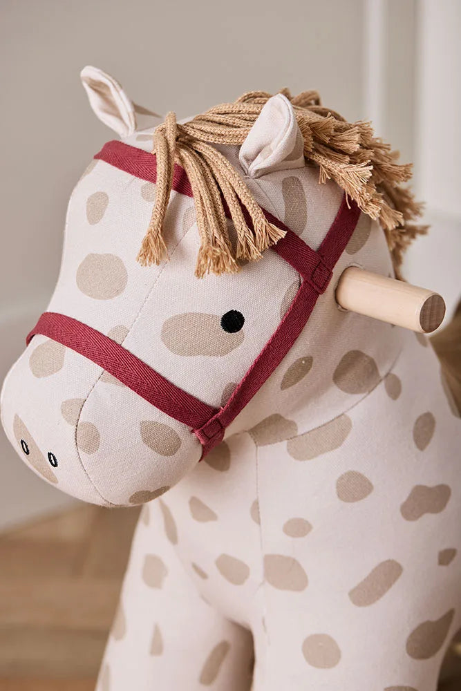 Wooden Rocking Horse - Dotty - White with Beige Dots