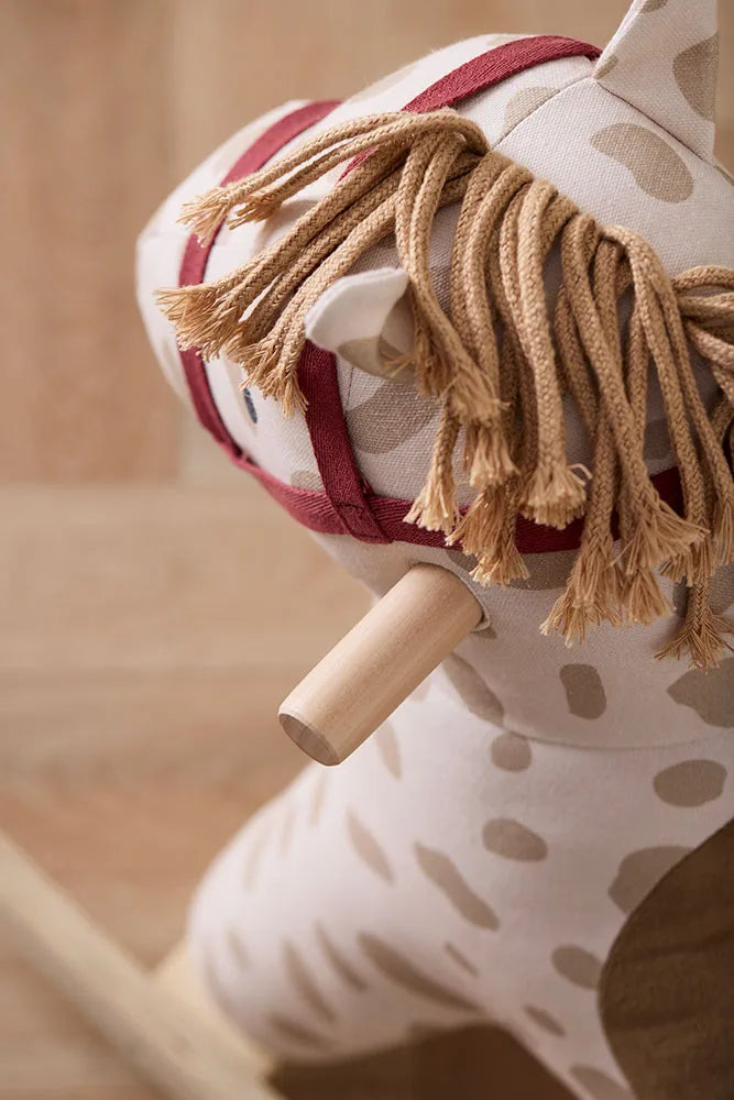 Wooden Rocking Horse - Dotty - White with Beige Dots