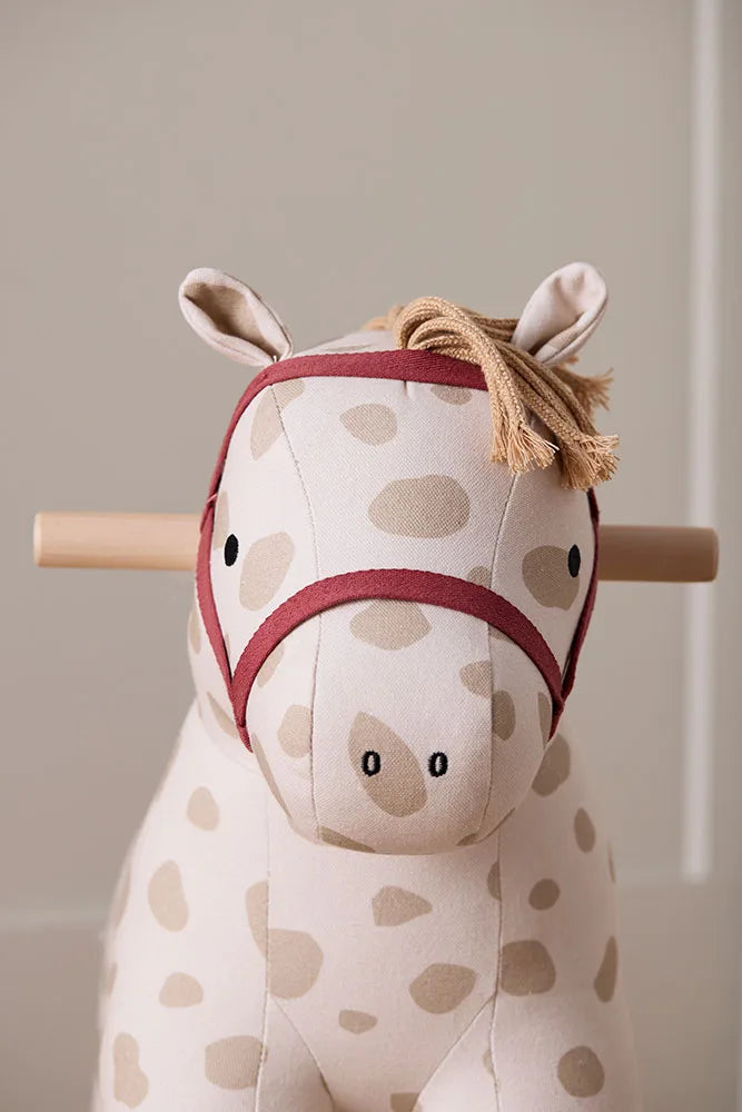 Wooden Rocking Horse - Dotty - White with Beige Dots
