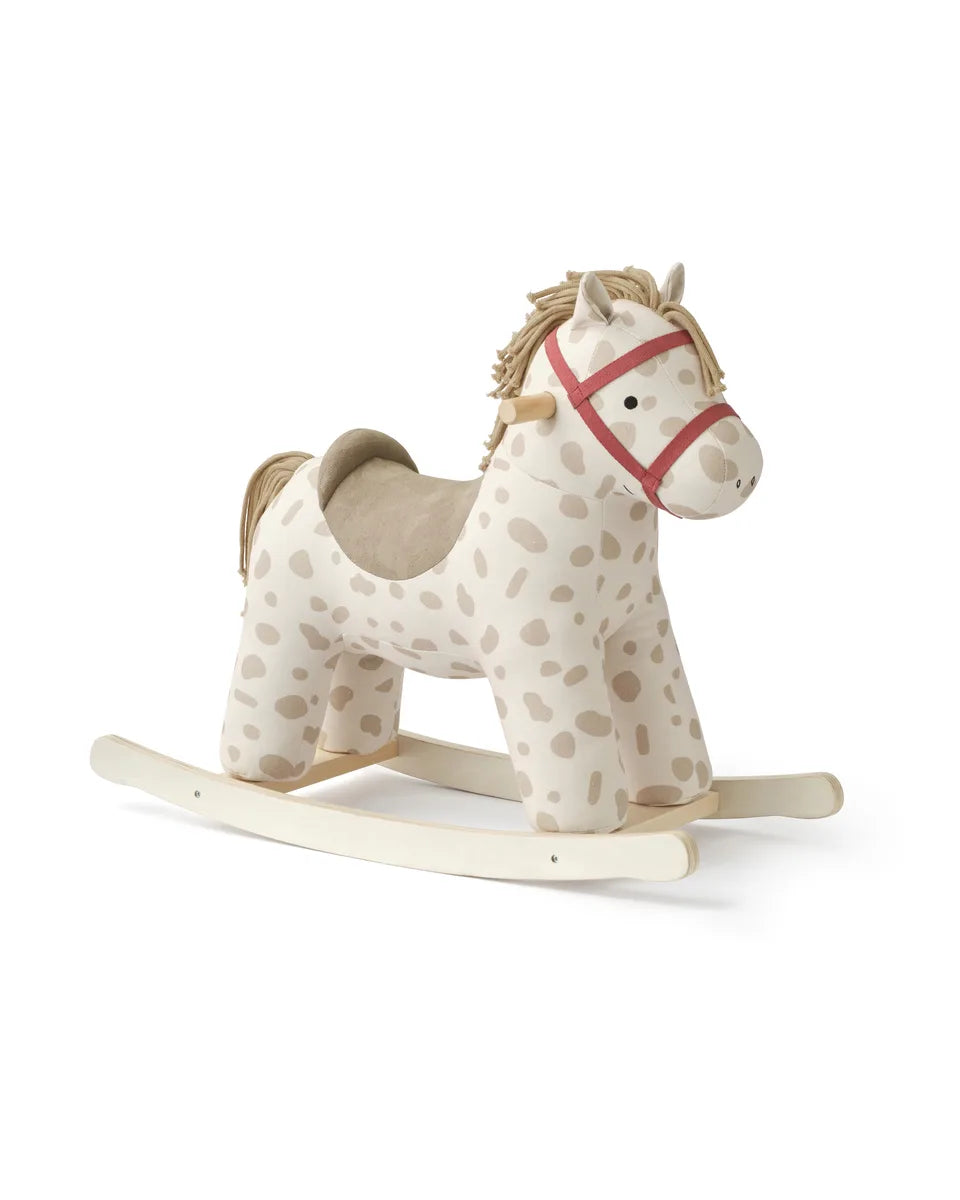 Wooden Rocking Horse - Dotty - White with Beige Dots