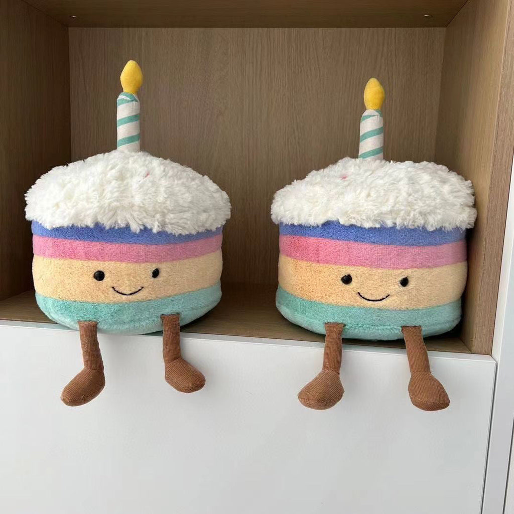 Birthday Cake Plush Toy, Cute Stuffed Food Character, shown with the full range