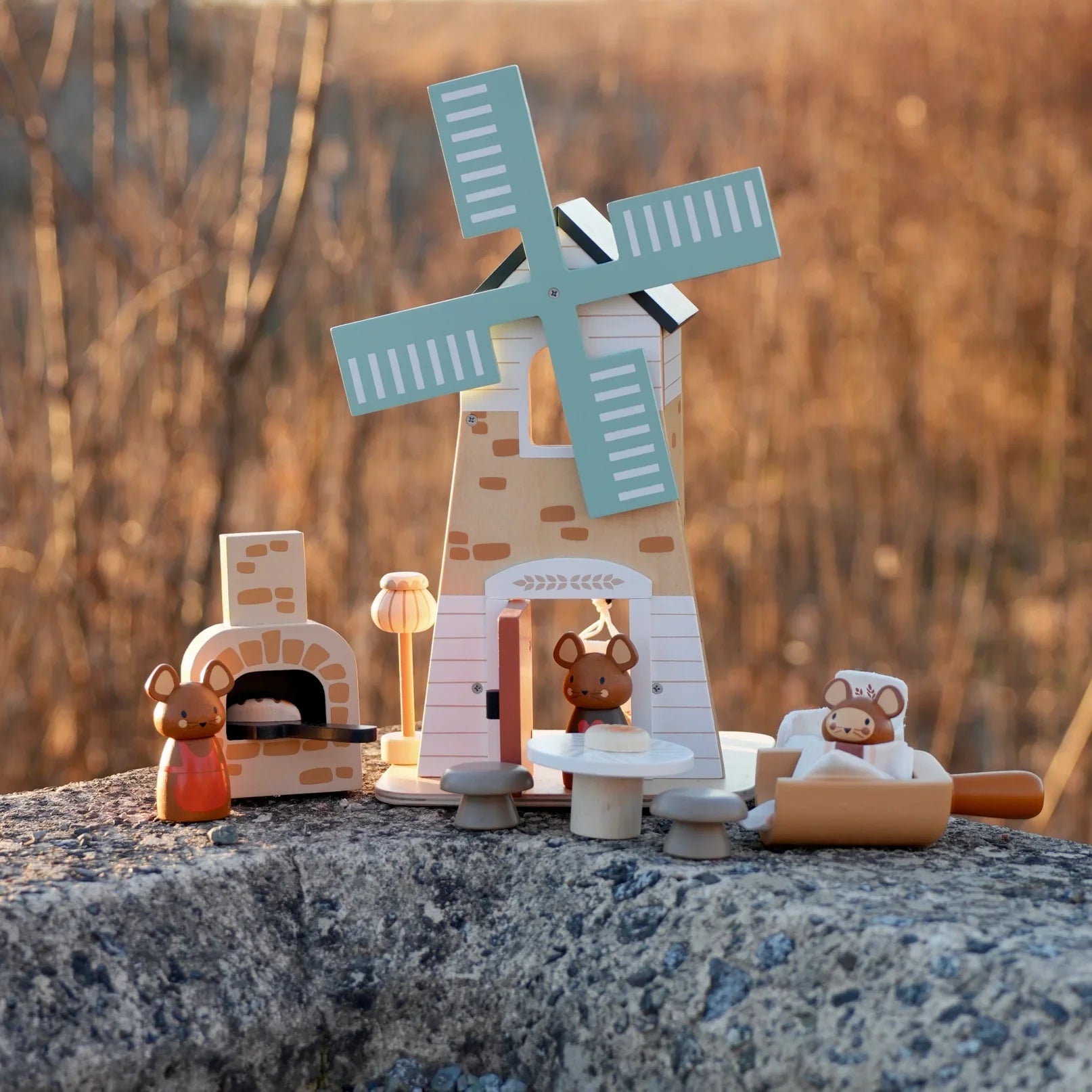 Wooden Windmill Playset - Mouse Family - 2 Stories
