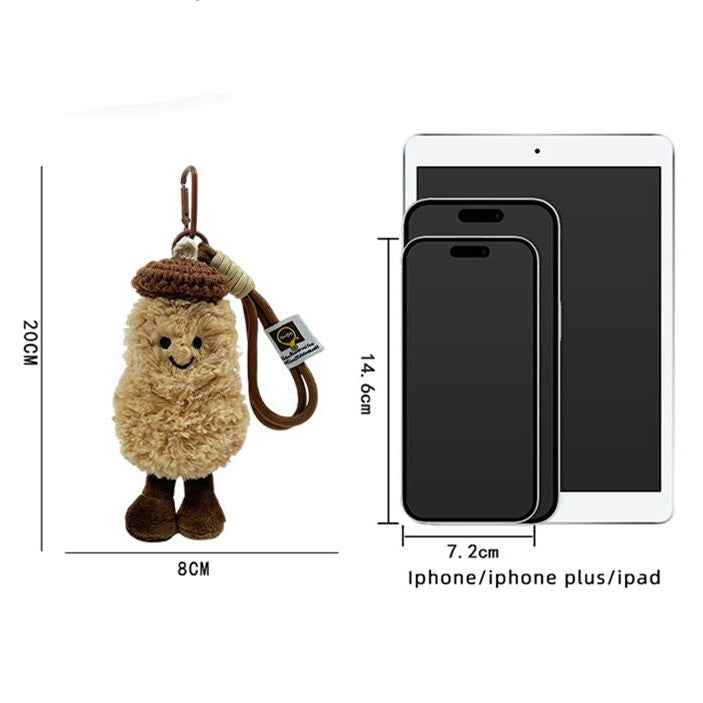 Plush Peanut Bag Charm, Smiling Peanut Keyring in a Knitted Beret, 20 cm, Three Beret Colours, shown with the full range