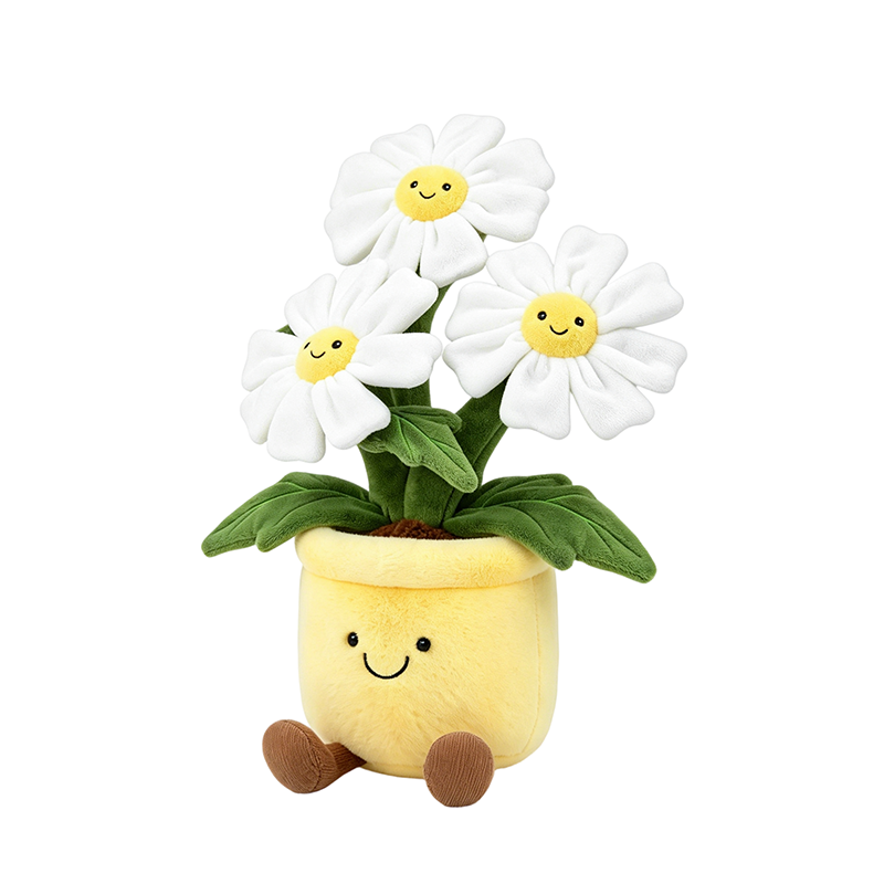 Flower Pot Plush Toy, Soft Daisy Stuffed Doll with Smiling Face, 30 cm, held in hand for scale