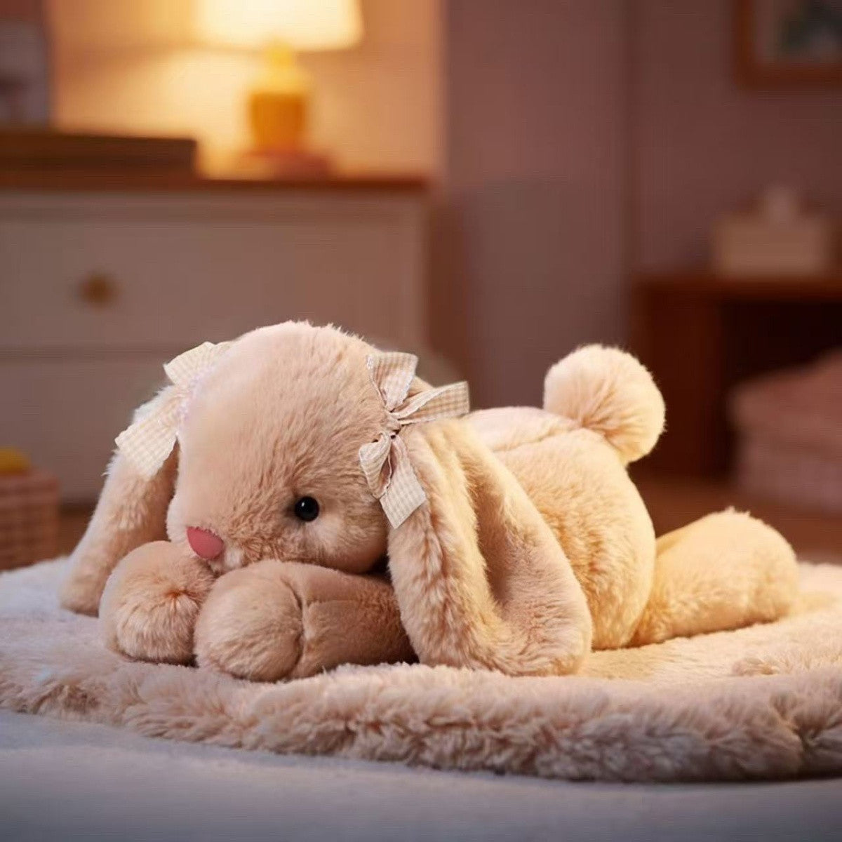 Lying Down Rabbit Soft Toy, Plush Bunny, 35 cm, Ages 14+, side view