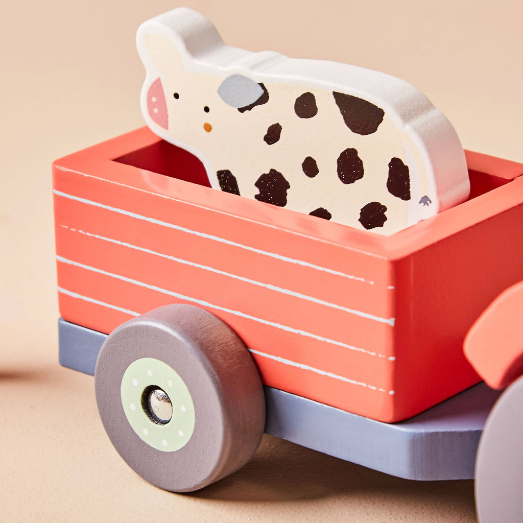 Wooden Tractor & Animal Trailer Toy - 4 Animals