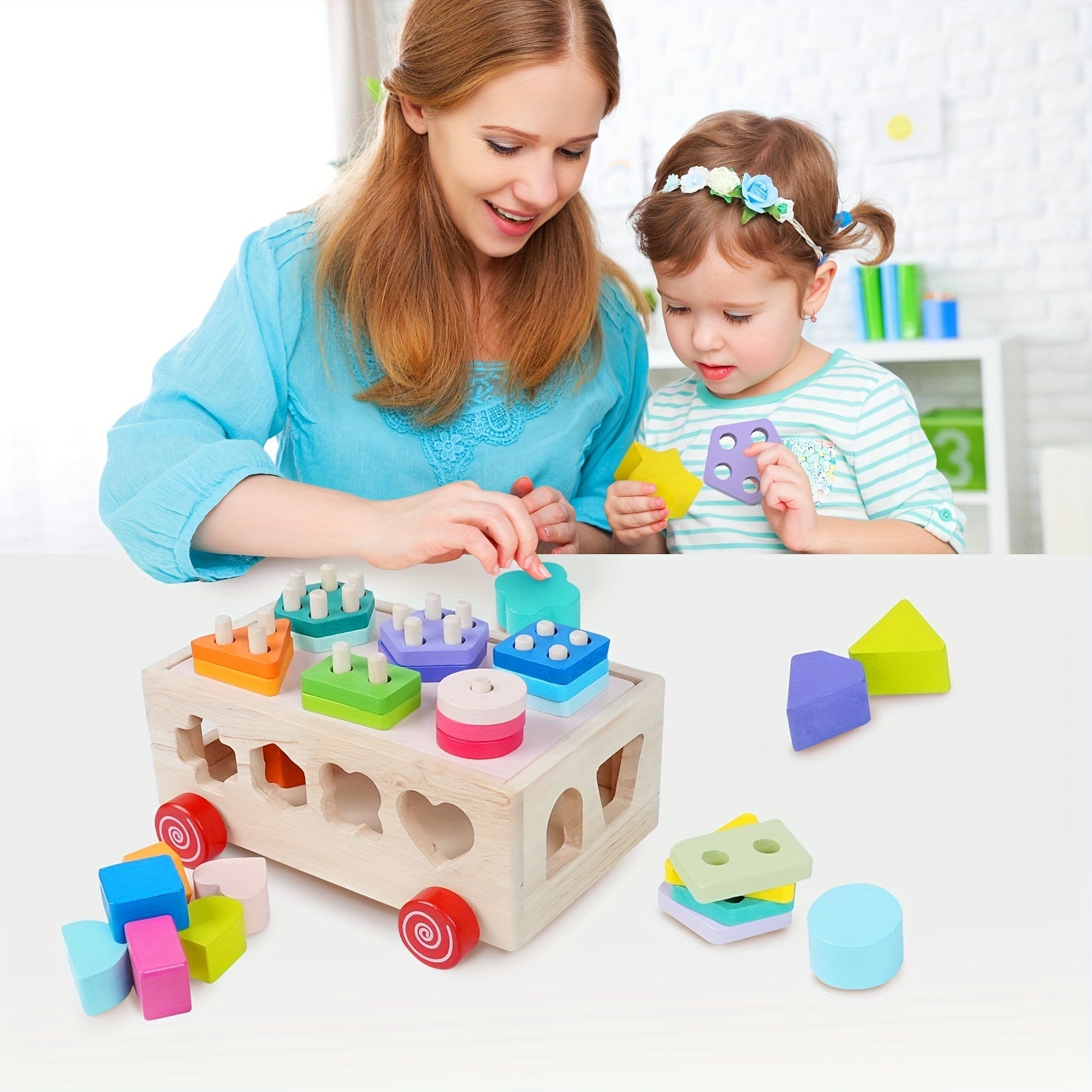 Wooden Shape Sorting and Matching Educational Toym