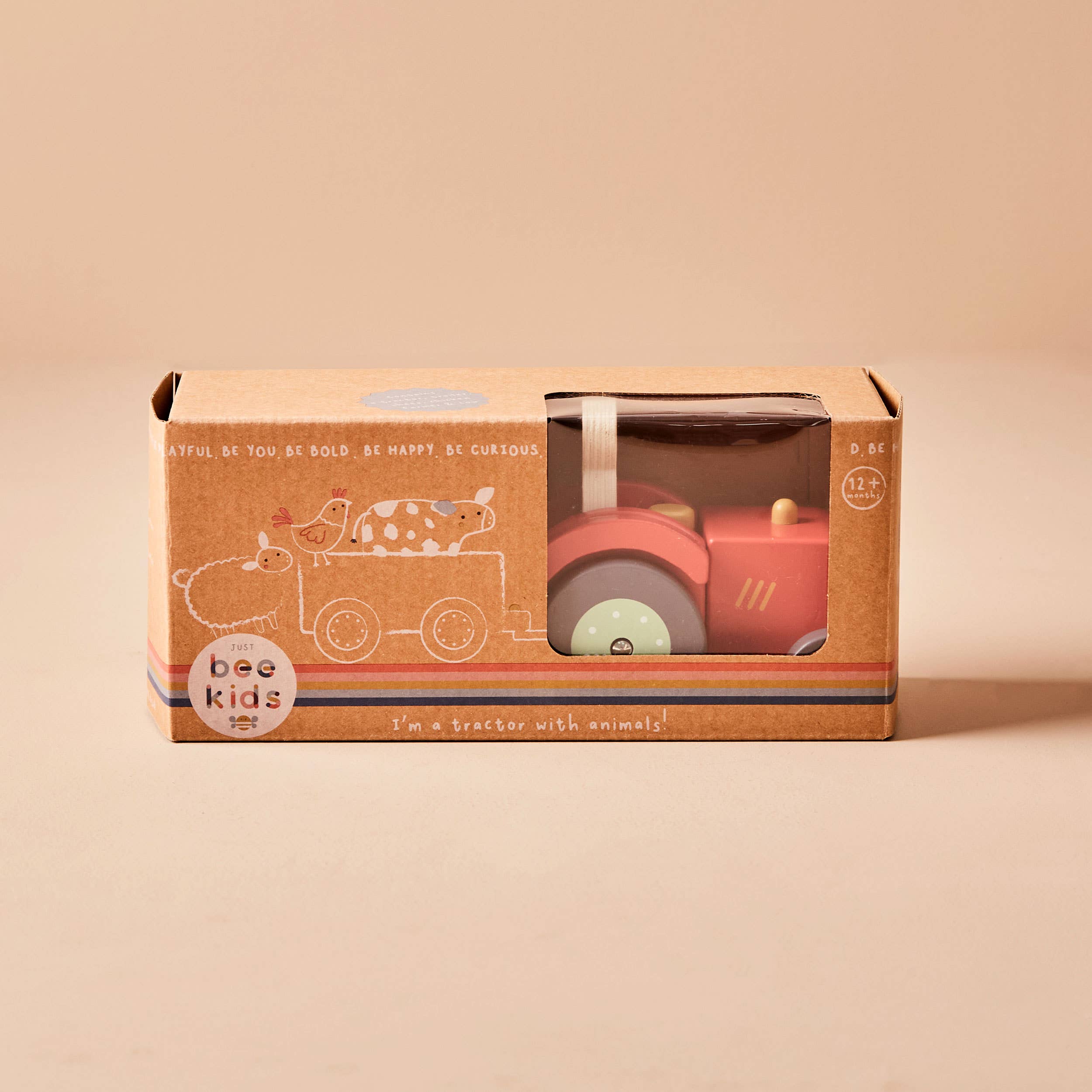 Wooden Tractor & Animal Trailer Toy - 4 Animals