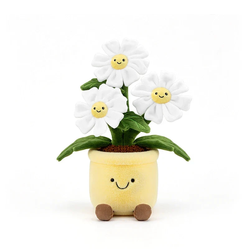 Flower Pot Plush Toy, Soft Daisy Stuffed Doll with Smiling Face, 30 cm, side view