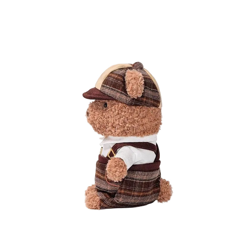 Teddy Bear Plush Toy in Vintage Outfit, Soft Stuffed Bear Doll with Cap & Suspenders, 18 cm, shown with the full range