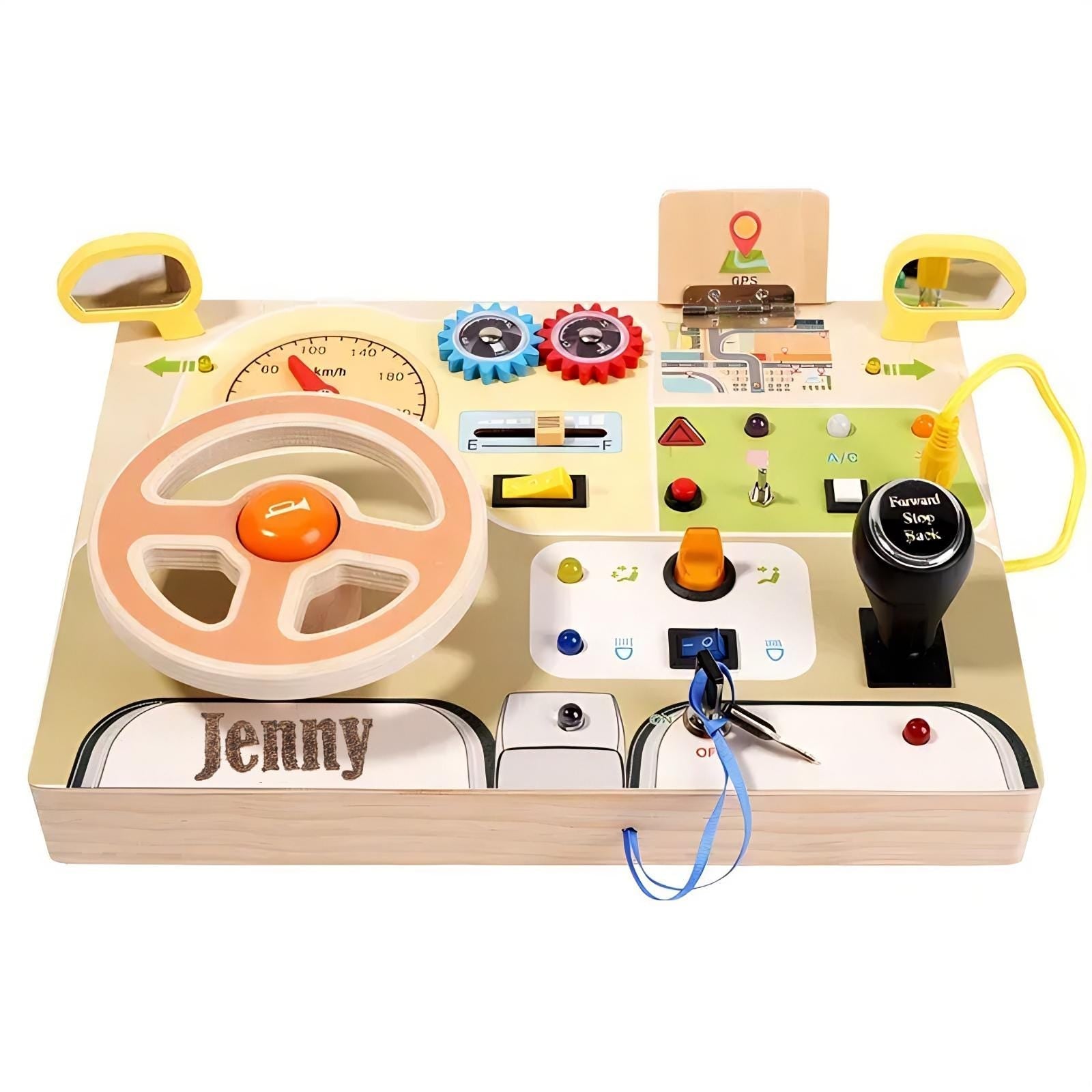 Wooden Driving Steering Wheel Busy Board - Montessori Toy
