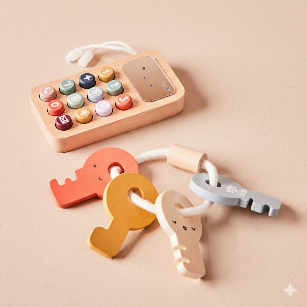 Wooden Phone & Keys Toy Set - Pretend Play