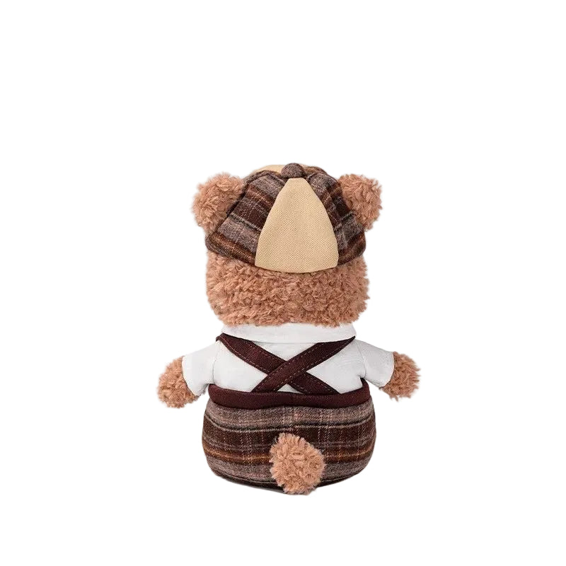Detective Teddy Bear Plush Toy, Soft Curly Fur Bear Doll in Outfit, 18 cm, styled in a nursery setting