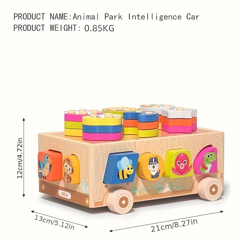Wooden Educational Toy Car Set - 31 Pieces - Animal Park Theme