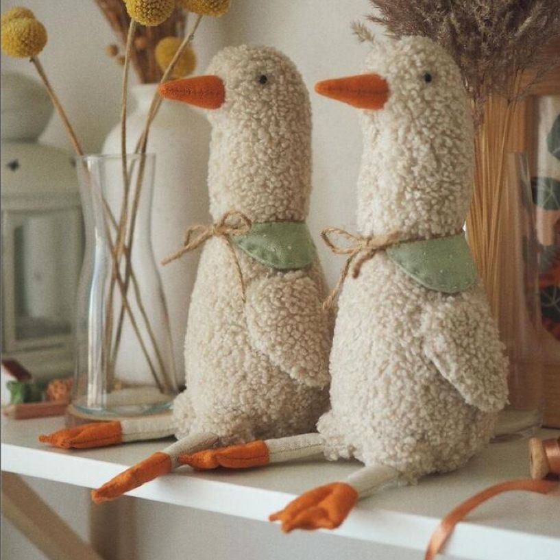 Goose Plush Toy, Soft Stuffed Animal Doll with Scarf, 43 cm, styled in a nursery setting
