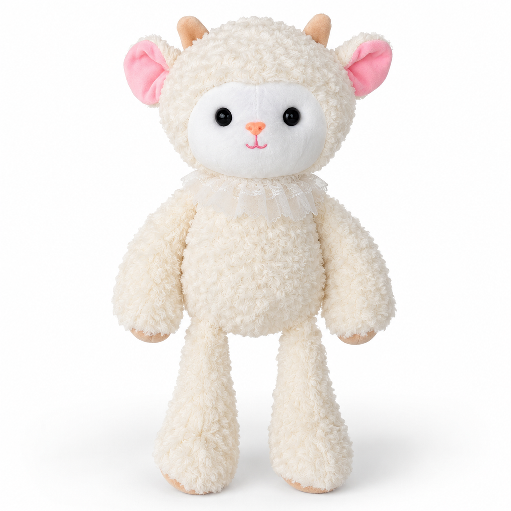 White Lamb Plush Toy, close-up detail