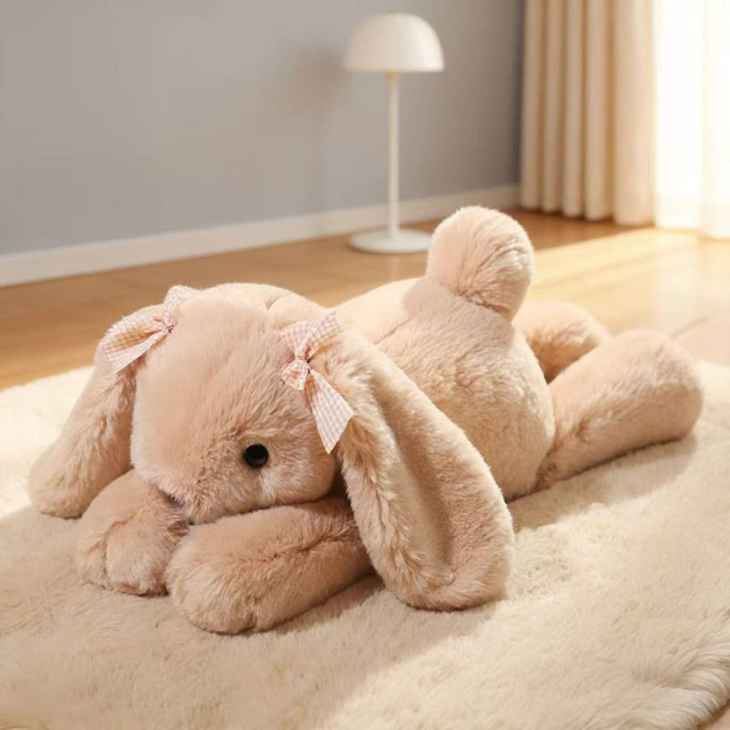 Lying Down Rabbit Soft Toy, Plush Bunny, 35 cm, Ages 14+, held in hand for scale
