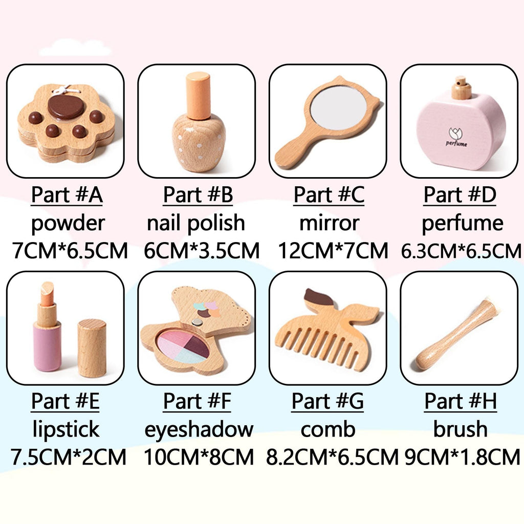 Wooden Kids Makeup Set - Pretend Play Hair Salon - 8 Pieces