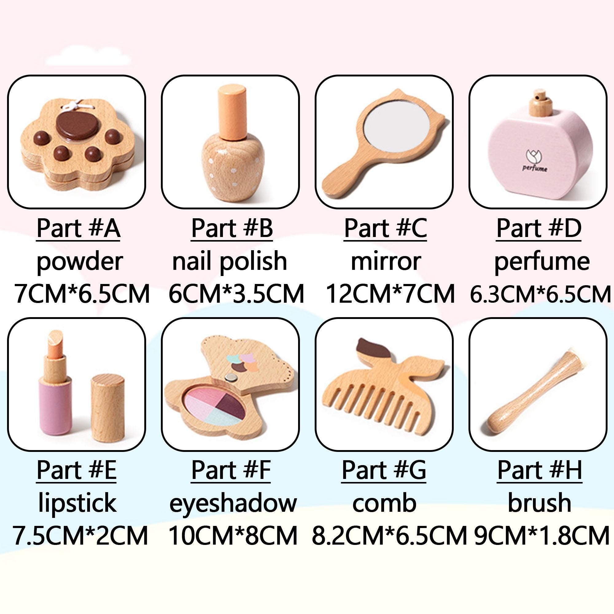 Wooden Kids Makeup Set - Pretend Play Hair Salon - 8 Pieces