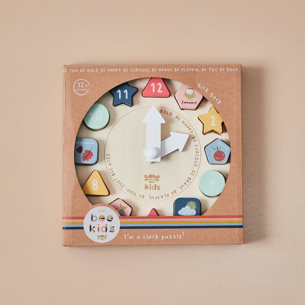 Wooden Puzzle Clock - Shape Sorter - Seasons & Time Learning
