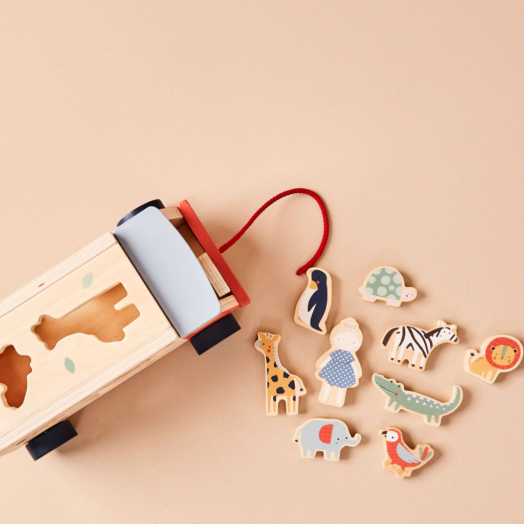 Wooden Safari Jeep Shape Sorter & Pull Along Toy