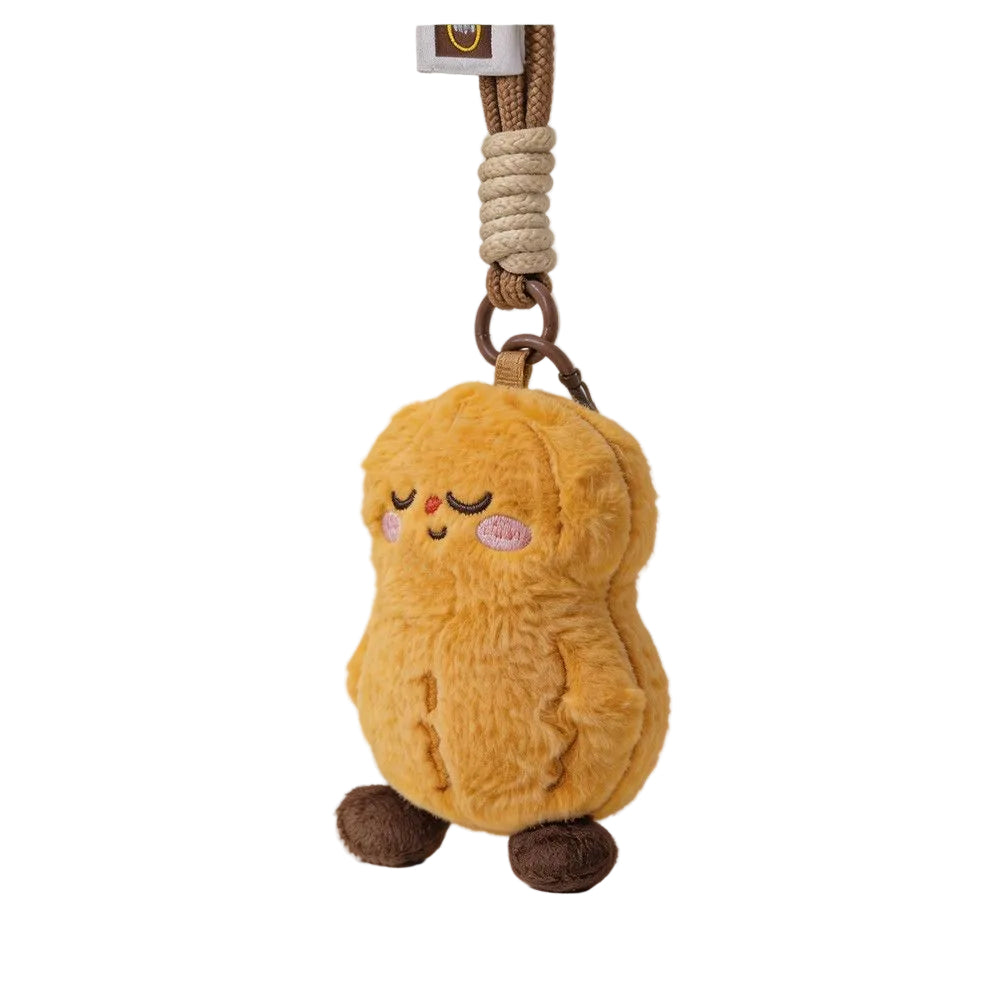 Plush Pear Bag Charm, Smiling Fruit Keyring on Cord and Carabiner, 12 cm, close-up of the fabric texture