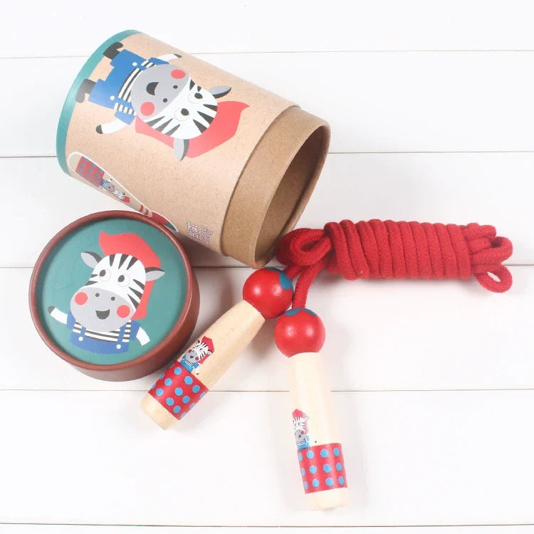 Wooden Skipping Rope, Zebra Design, Beech Handles, Cotton Rope, Adjustable 3, 5 m, Ages 3+, styled in a nursery setting