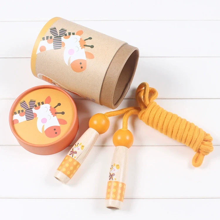 Wooden Skipping Rope, Giraffe Design, Beech Handles, Cotton Rope, Adjustable 3, 5 m, Ages 3+, styled in a nursery setting