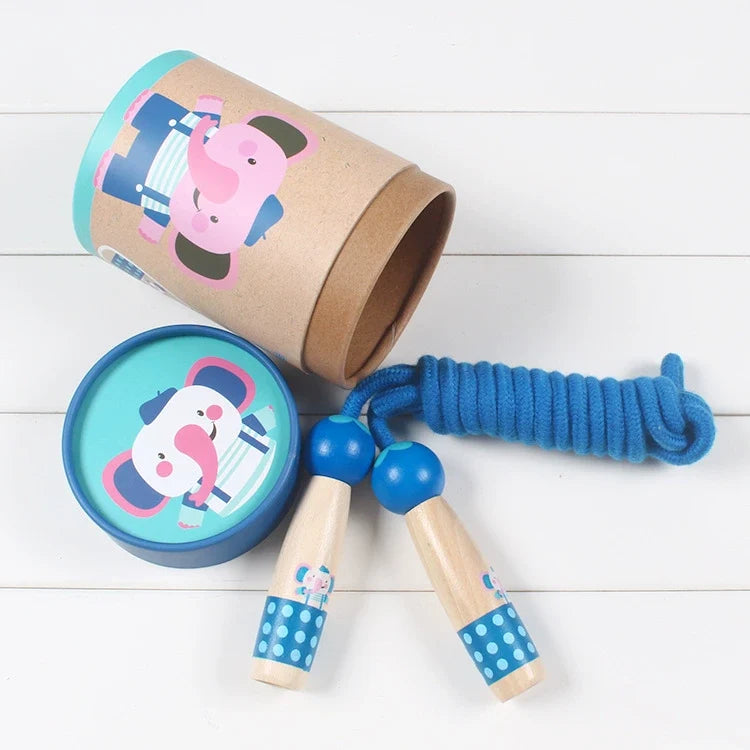 Beech Wood Skipping Rope, Elephant Handles on a Cotton Rope, 3 Years and Up, styled in a nursery setting