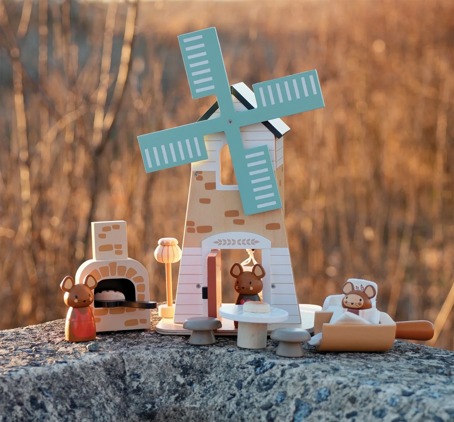 Wooden Windmill Playset - Mouse Family - 2 Stories