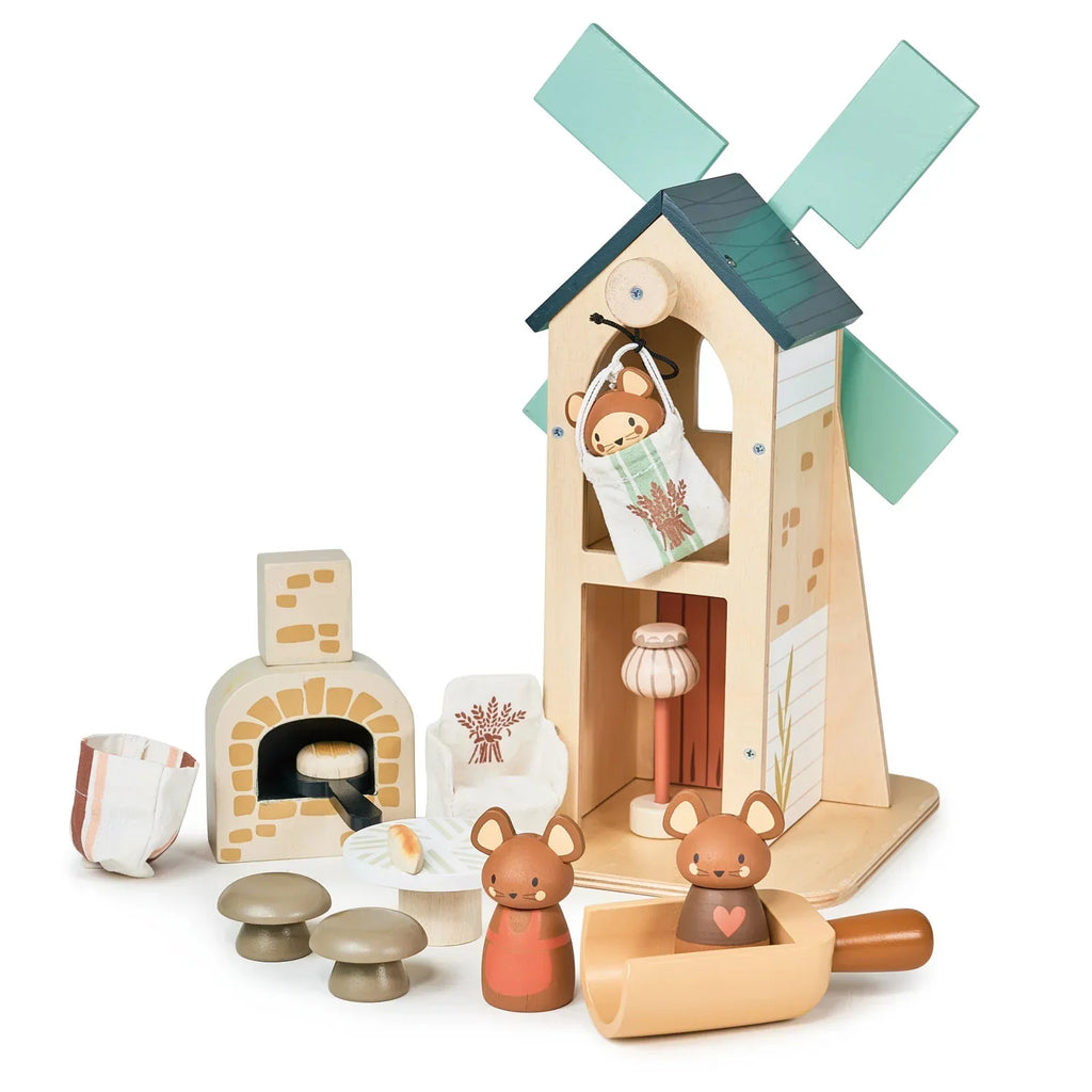 Wooden Windmill Playset - Mouse Family - 2 Stories
