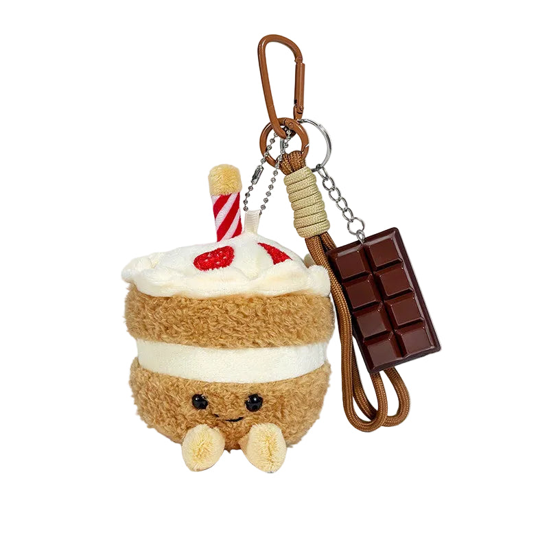 Plush Cake Bag Charm, Smiling Layer Cake Keyring, 16 cm, Five Versions, front view