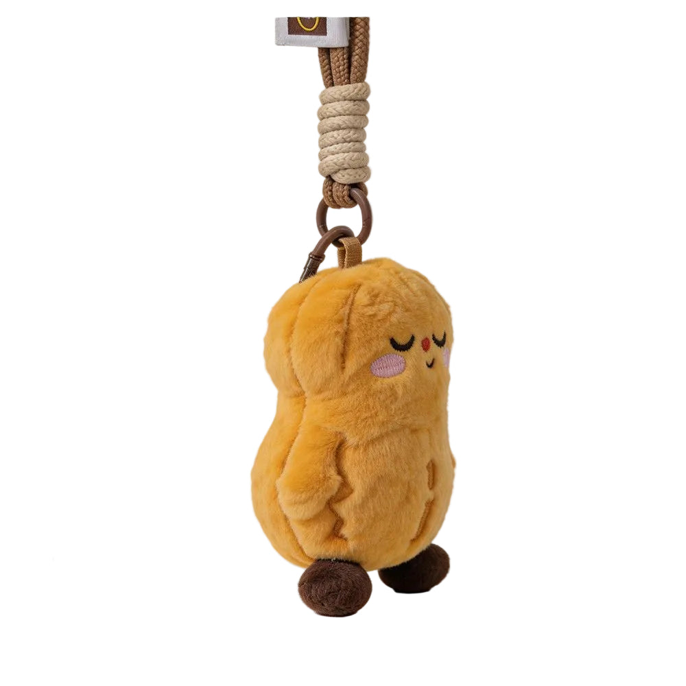 Plush Pear Bag Charm, Smiling Fruit Keyring on Cord and Carabiner, 12 cm, shown with the full range