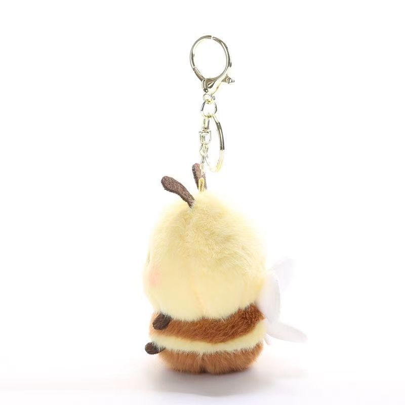 Plush Bee Bag Charm, Soft Toy Bee Keyring or Lanyard, 11 cm, Single or Pair, held in hand for scale