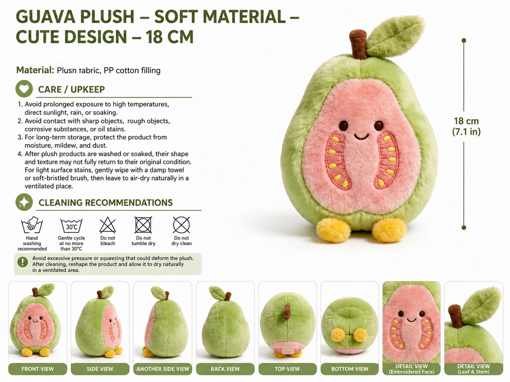 Guava Plush Toy, Cute Stuffed Fruit Character, side view