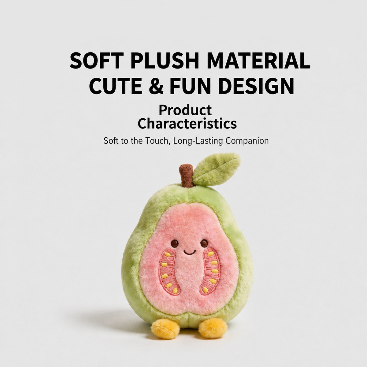 Guava Plush Toy, Cute Stuffed Fruit Character, styled in a nursery setting