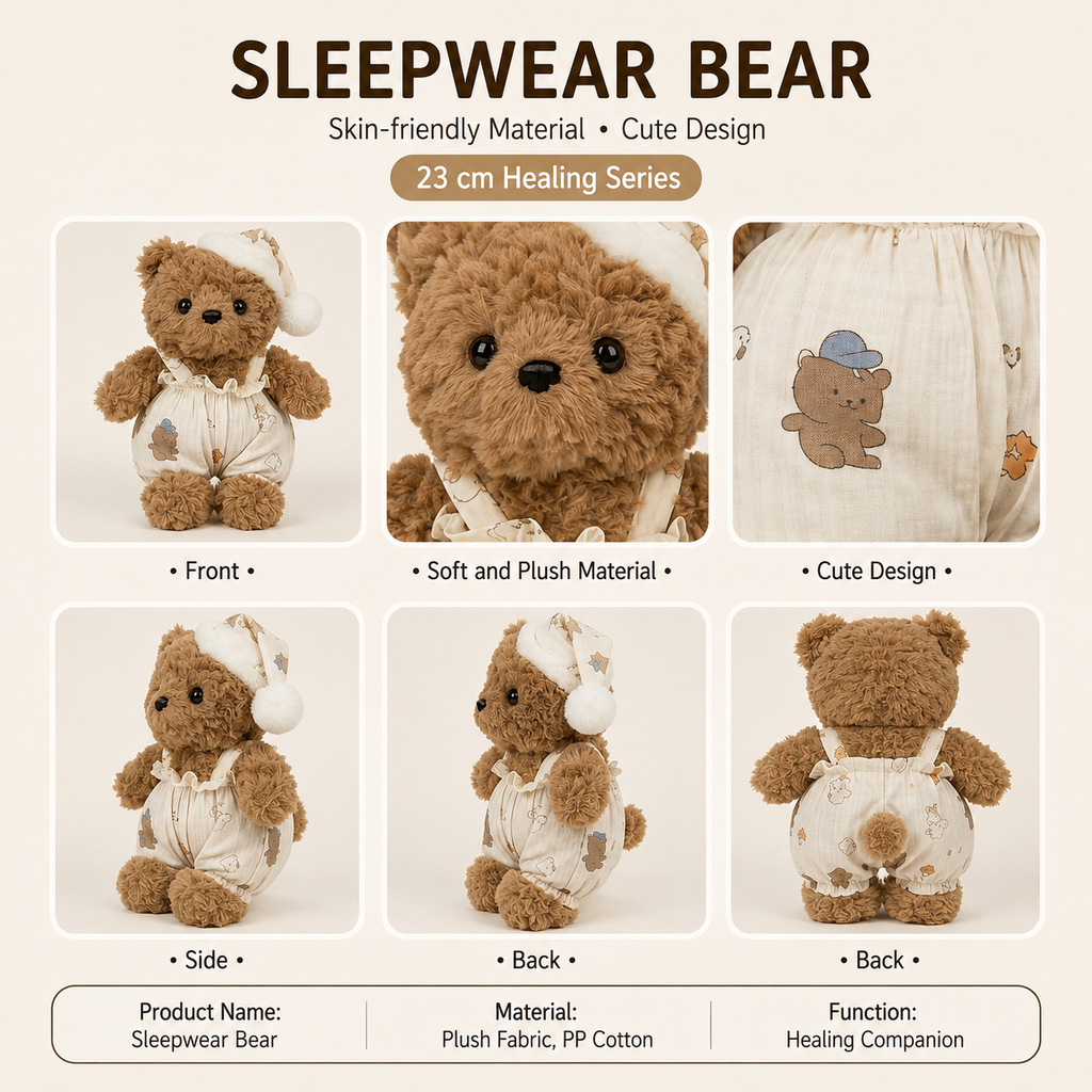 Sleepwear Bear Plush Toy, Cute Teddy in Pyjamas, styled in a nursery setting