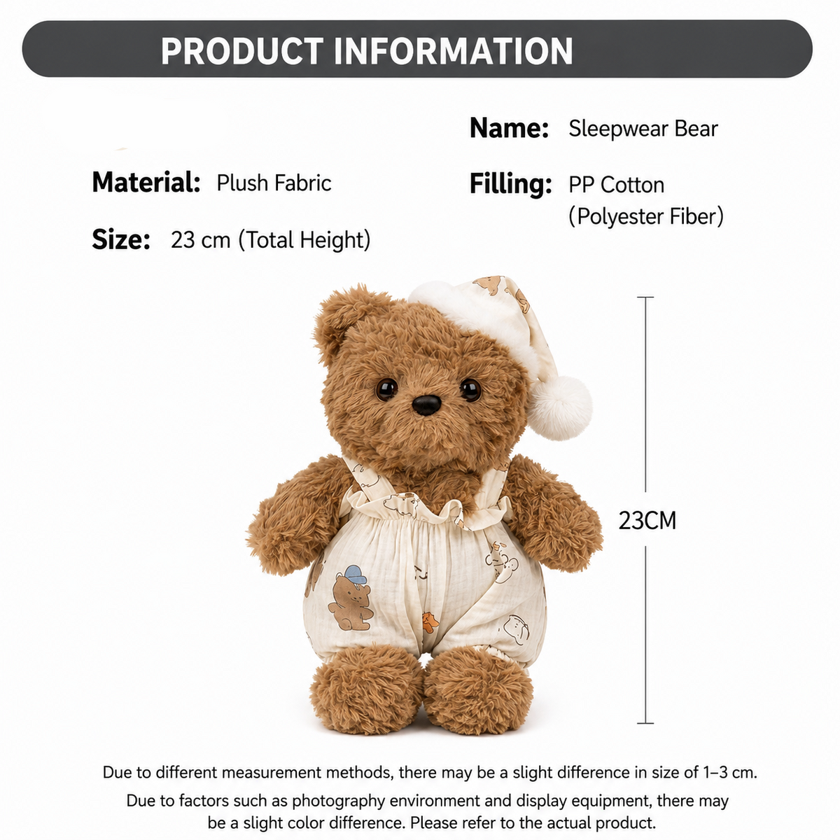Sleepwear Bear Plush Toy, Cute Teddy in Pyjamas, close-up detail