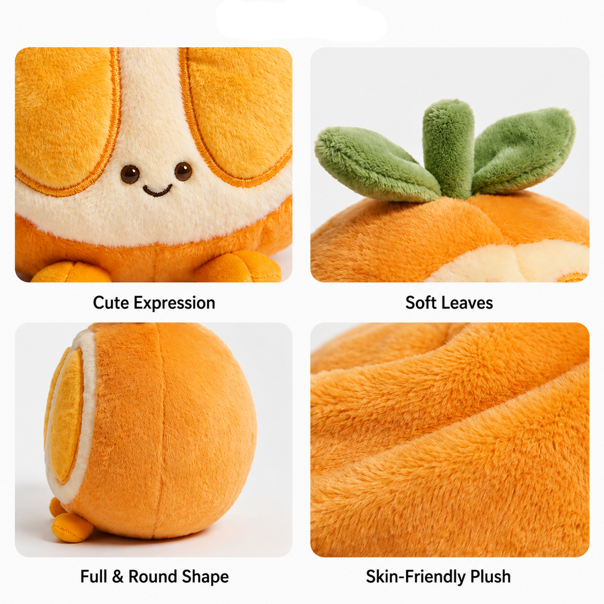 Orange Plush Toy, Cute Stuffed Fruit Character, held in hand for scale