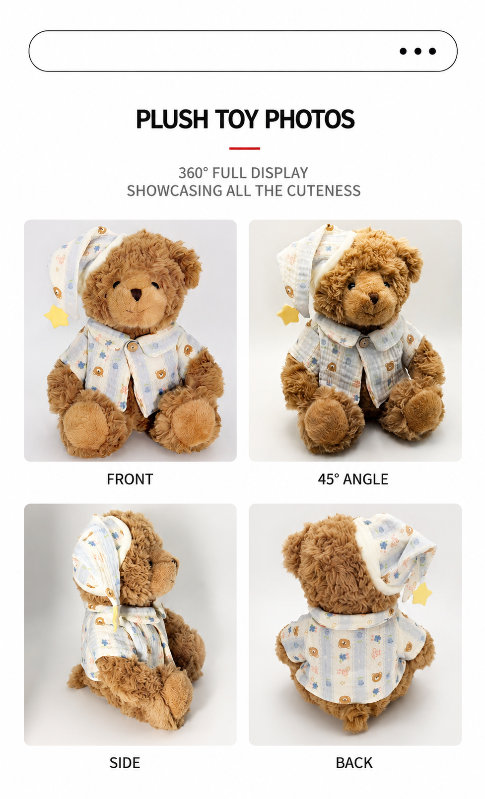 Sleepy Teddy Bear Plush Toy, Brown Bear in Pyjamas with Nightcap, styled in a nursery setting