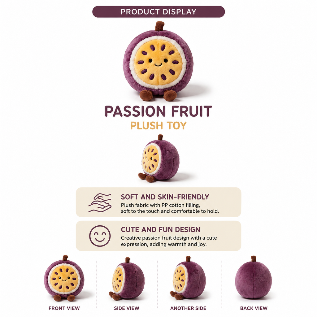 Passion Fruit Plush Toy, Cute Stuffed Fruit Character, back view