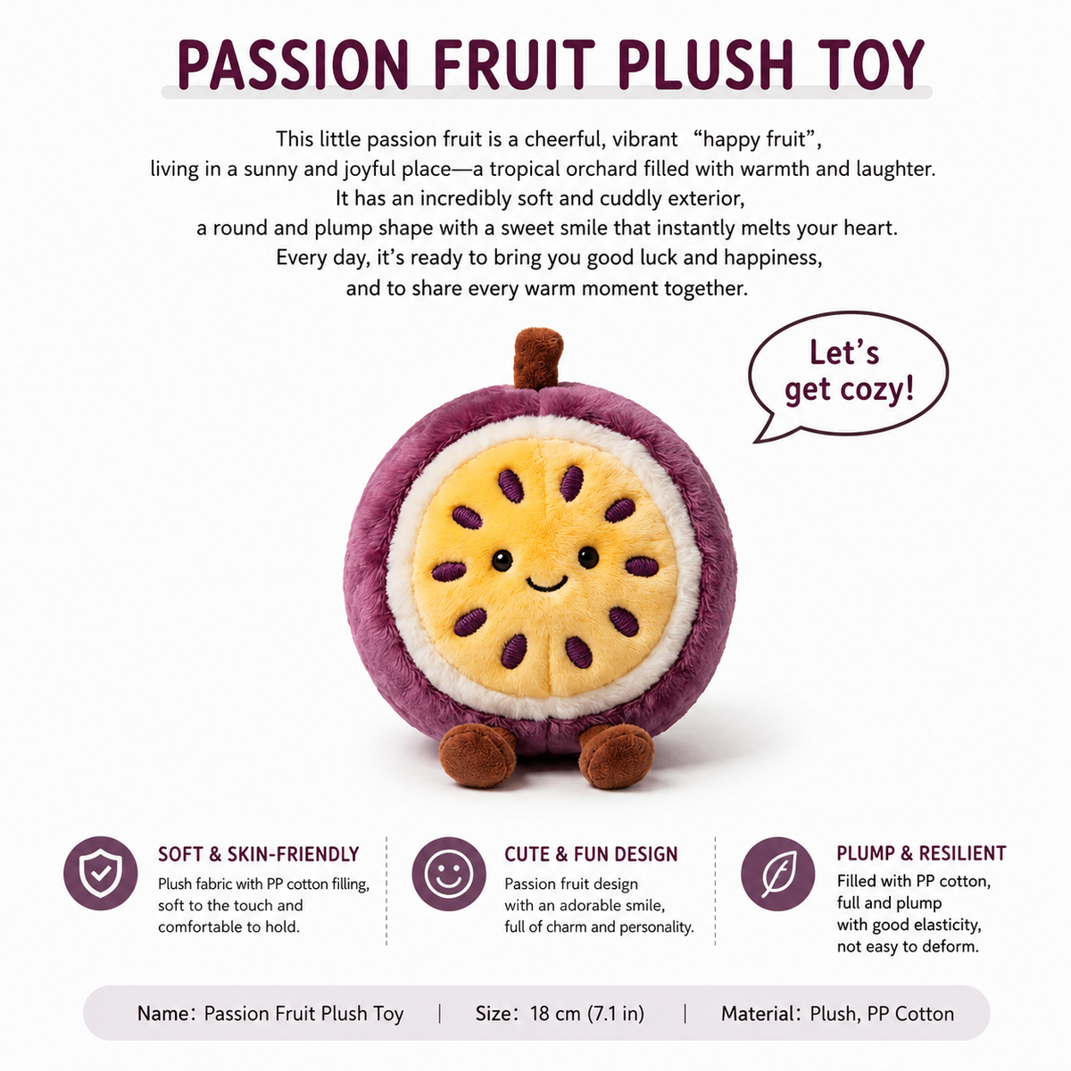 Passion Fruit Plush Toy, Cute Stuffed Fruit Character, styled in a nursery setting
