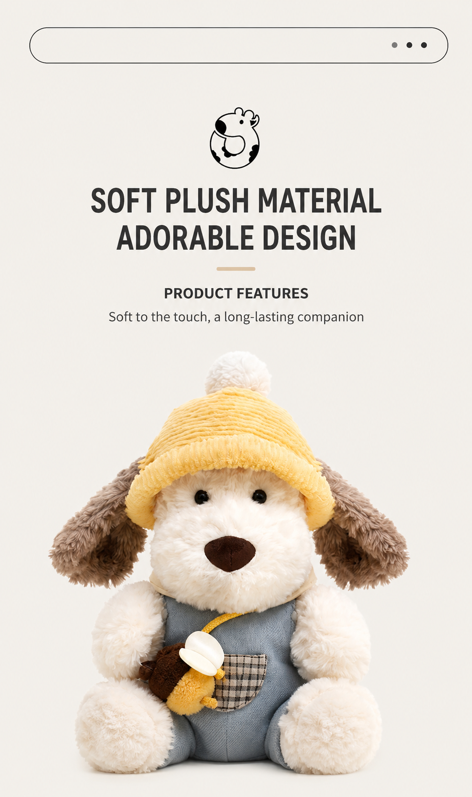 Puppy Plush Toy, Cute Dressed Dog Stuffed Animal (Sitting or Long Style), styled on a shelf