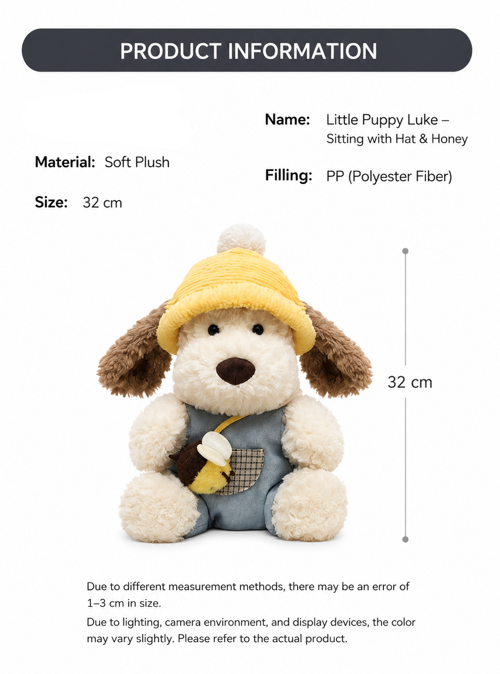 Puppy Plush Toy, Cute Dressed Dog Stuffed Animal (Sitting or Long Style), close-up of the fabric texture