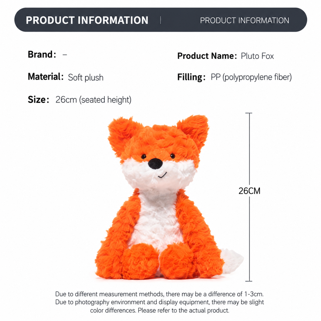 Animal Plush Toy, Soft Stuffed Fox, Red Panda, Monkey or Border Collie, 24 cm, shown on a bed